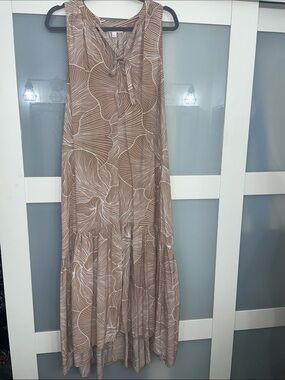 Prologue Light Brown Floral-Print Maxi Dress with Tie Front